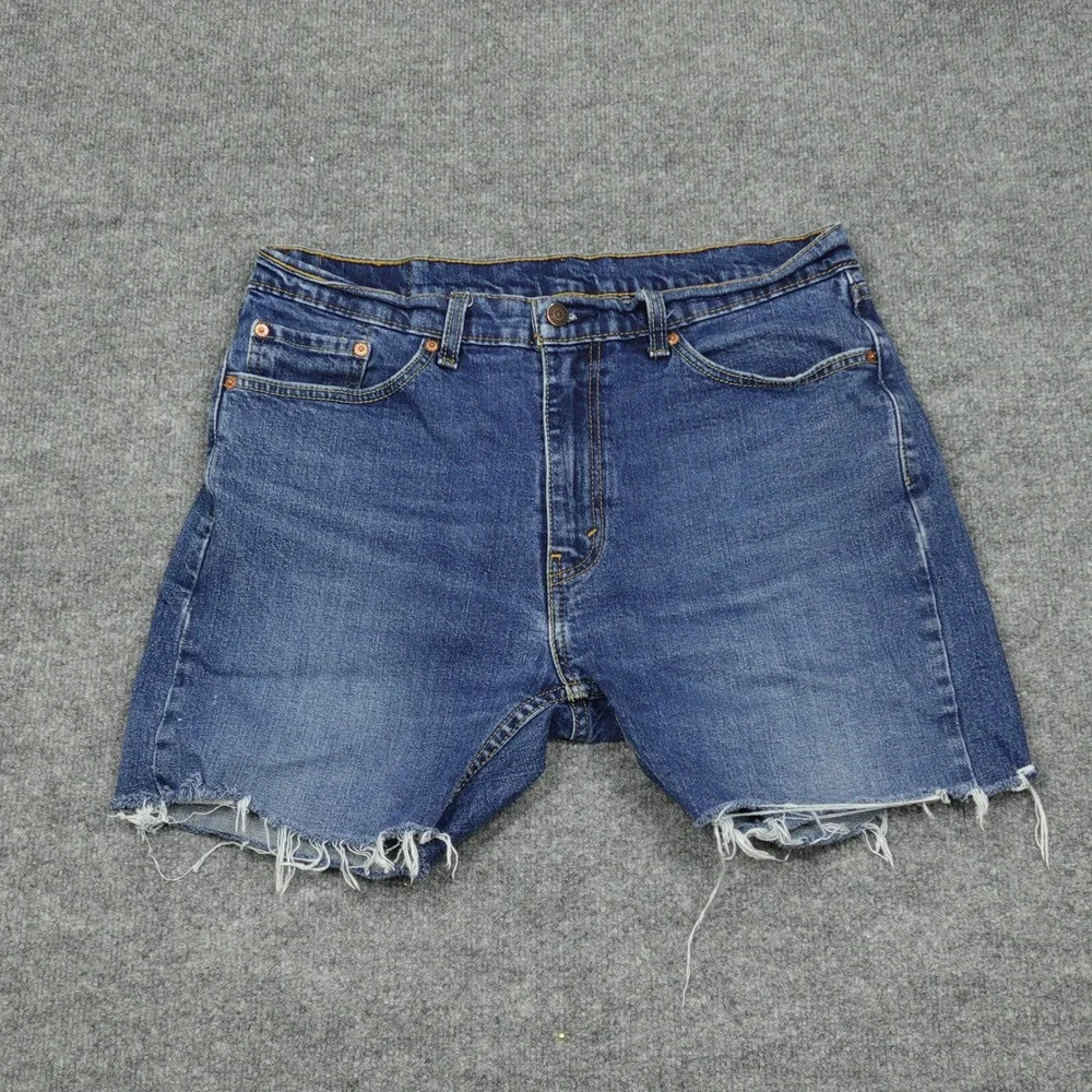 Levi's 505 Shorts Mens 35 Blue Custom Raw Hem Cut Off Regular Fit Denim
